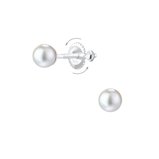 Kinder Ohrringe 4mm Perlen Schraubverschluss aus 925 Silber
