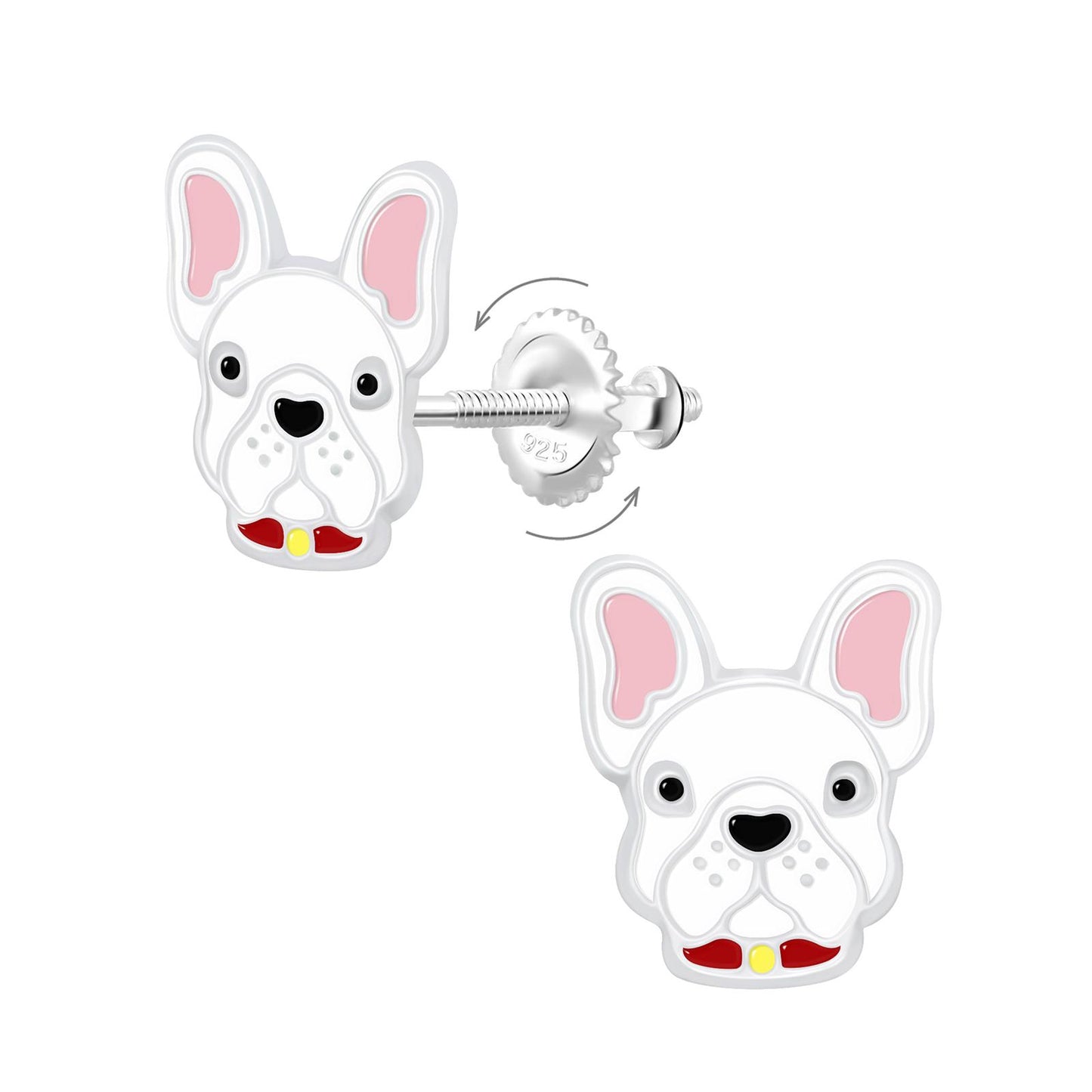 Kinder Ohrringe Bulldoggen Schraubverschluss aus 925 Silber