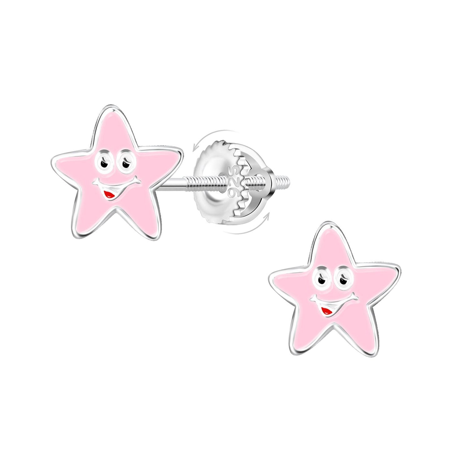 Girls' star earrings with screw closure, made of 925 silver