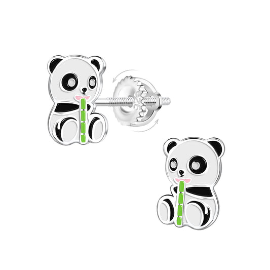 Kinder Ohrringe Panda Schraubverschluss aus 925 Silber