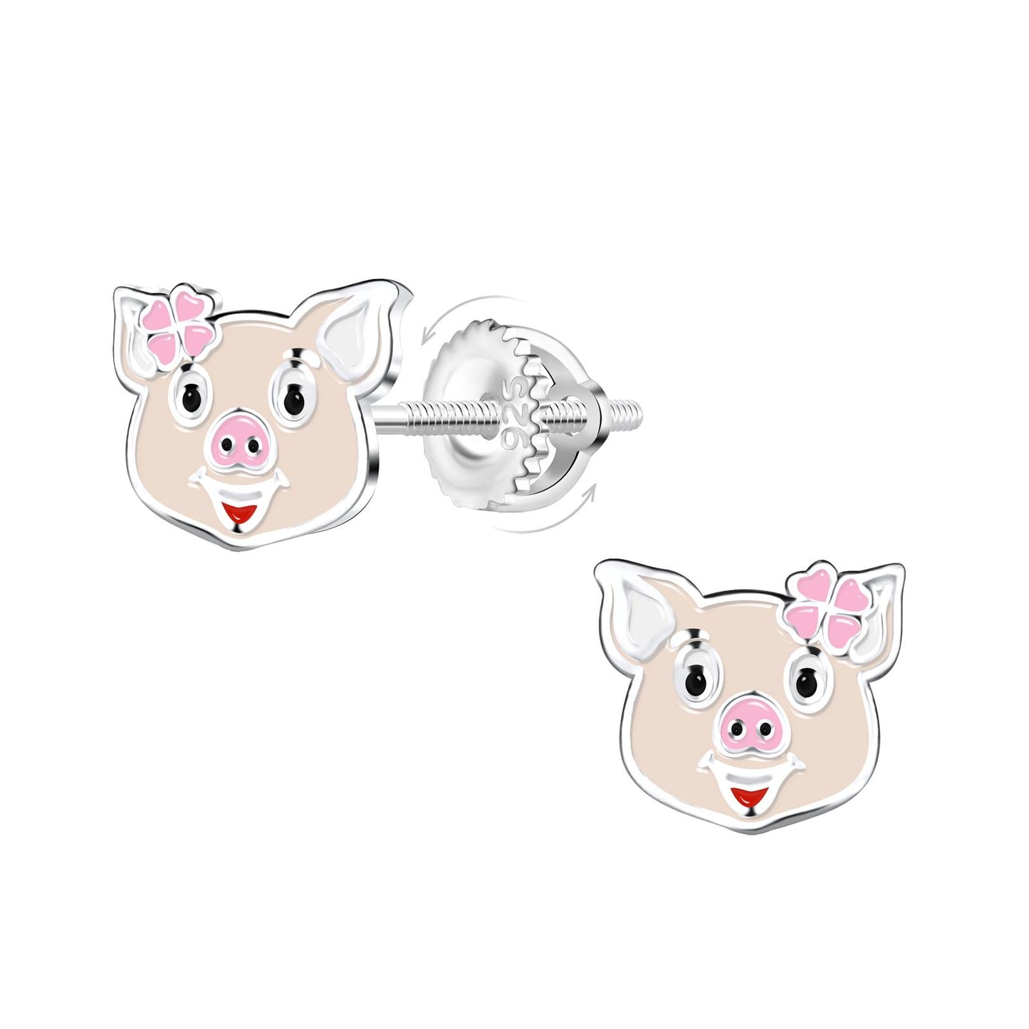 Kinder Ohrringe Schweine Schraubverschluss aus 925 Silber