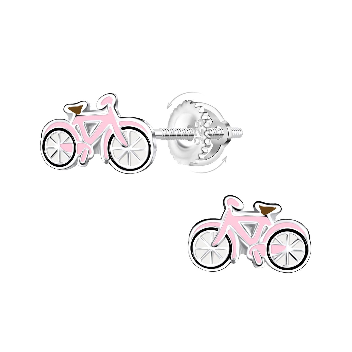 Kinder Ohrringe Fahrrad Schraubverschluss aus 925 Silber