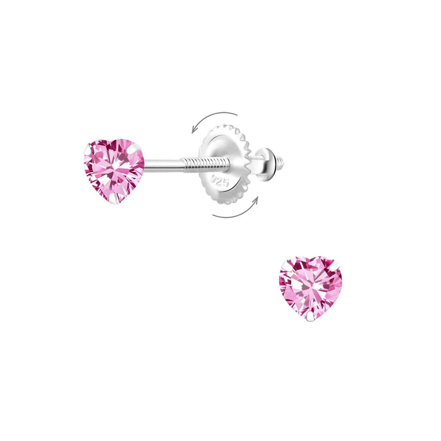 Mädchen Ohrringe 4mm Herz Zirkonia Schraubverschluss aus 925 Silber