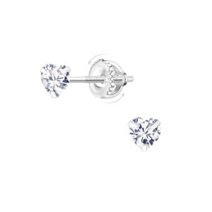 Mädchen Ohrringe 4mm Herz Zirkonia Schraubverschluss aus 925 Silber