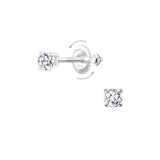 Kinder Ohrringe 3mm Runde Zirkonia Schraubverschluss aus 925 Silber