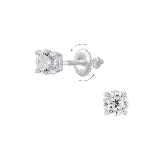 Kinder Ohrringe 4mm Runde Zirkonia Schraubverschluss aus 925 Silber