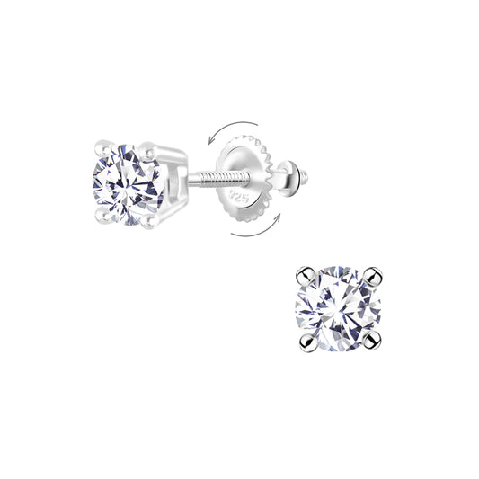 Kinder Ohrringe 5mm Runde Zirkonia Schraubverschluss aus 925 Silber