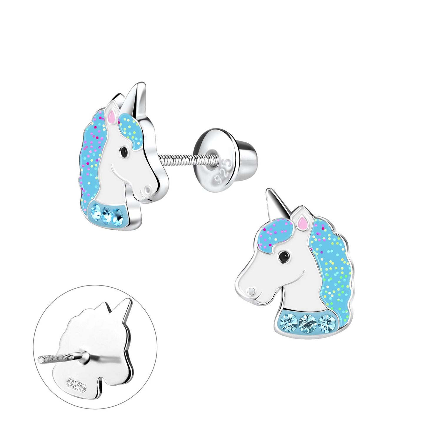 Mädchen Ohrringe Einhorn Schraubverschluss aus 925 Silber