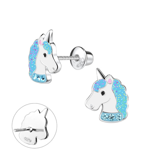 Mädchen Ohrringe Einhorn Schraubverschluss aus 925 Silber