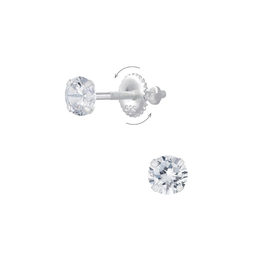 Kinder Ohrringe 4mm Runde Zirkonia Schraubverschluss aus 925 Silber