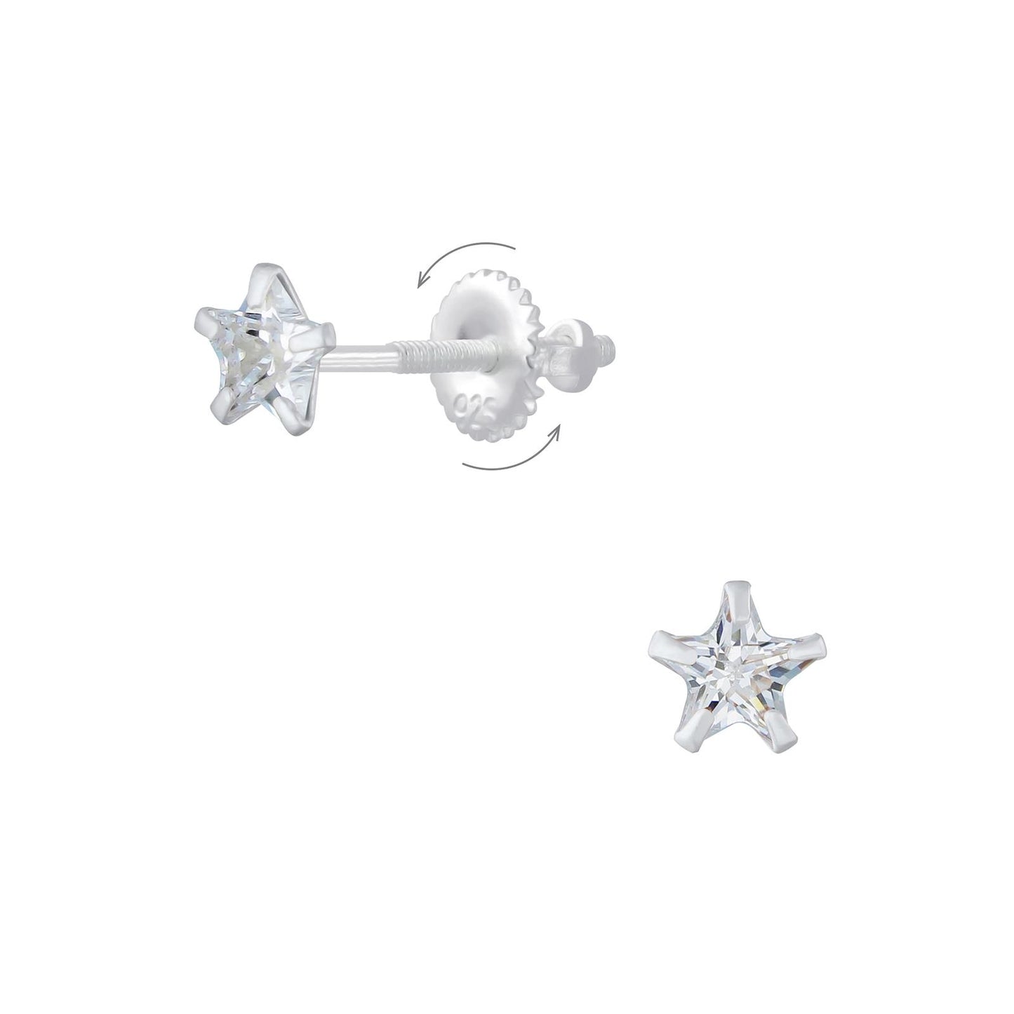 Mädchen Ohrringe 4mm Stern Zirkonia Schraubverschluss aus 925 Silber