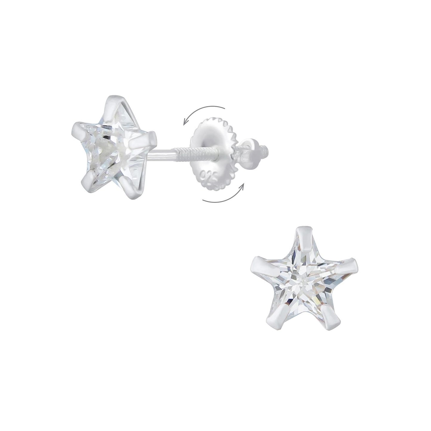 Mädchen Ohrringe 6mm Sterne Zirkonia Schraubverschluss aus 925 Silber