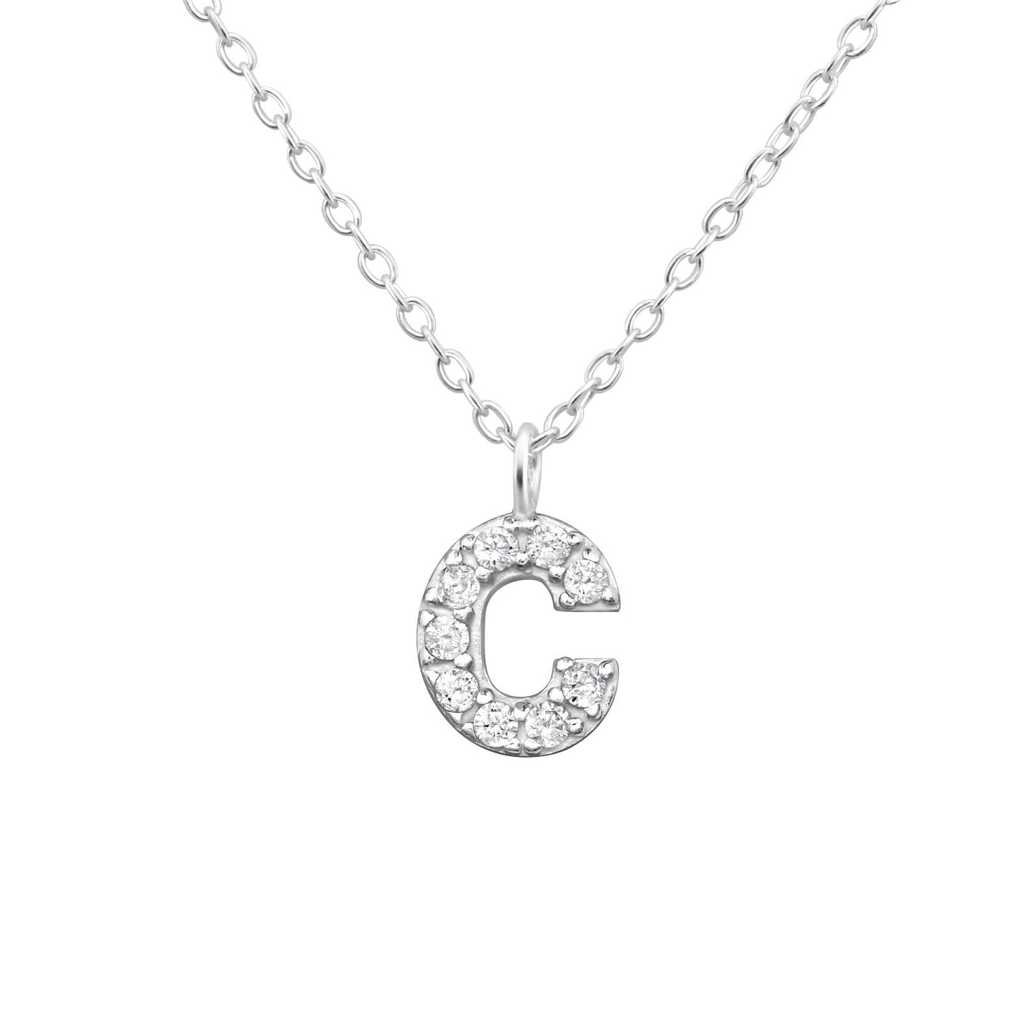 Kinderketting met de letter C, gemaakt van 925 zilver.