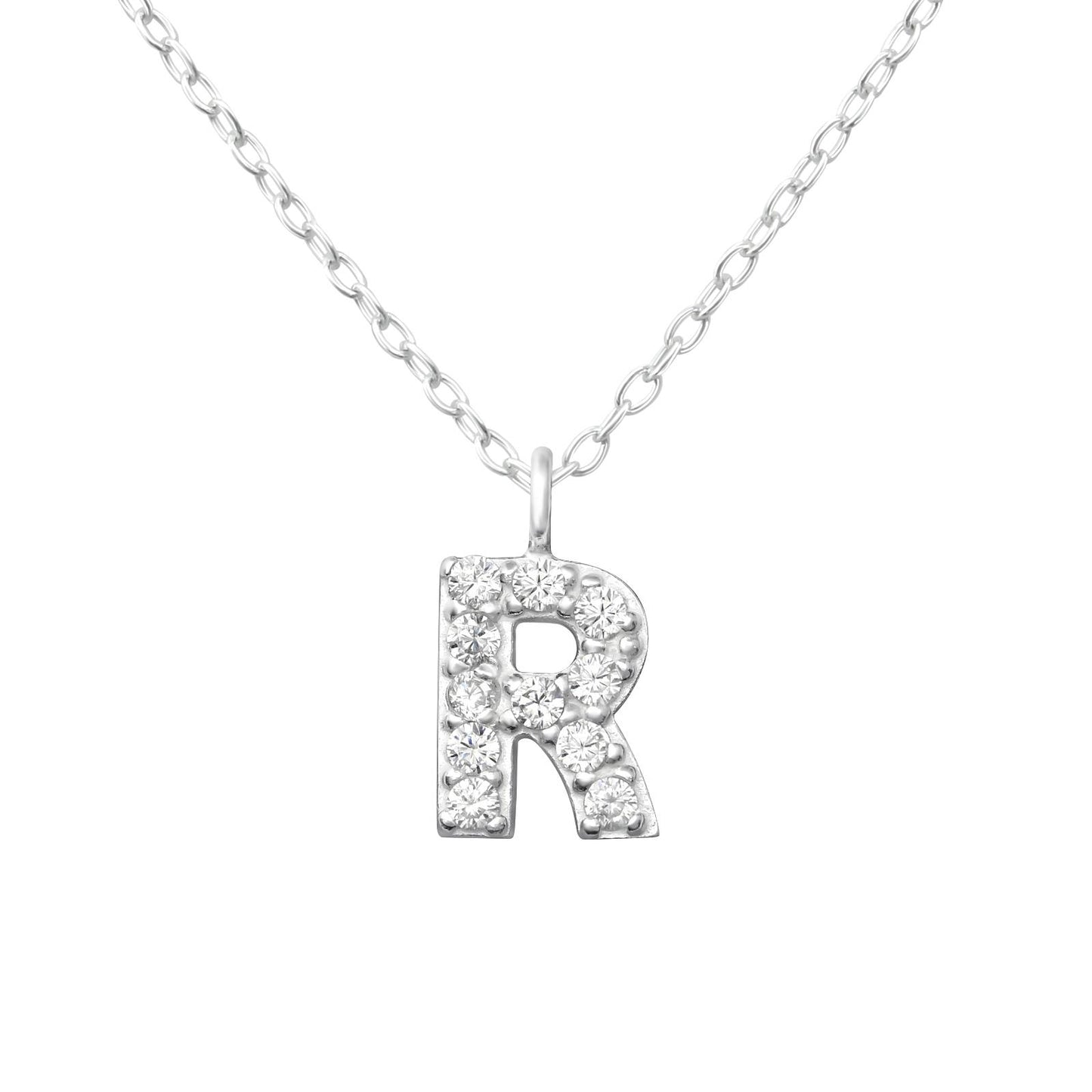 Kinderketting met de letter R, gemaakt van 925 zilver.
