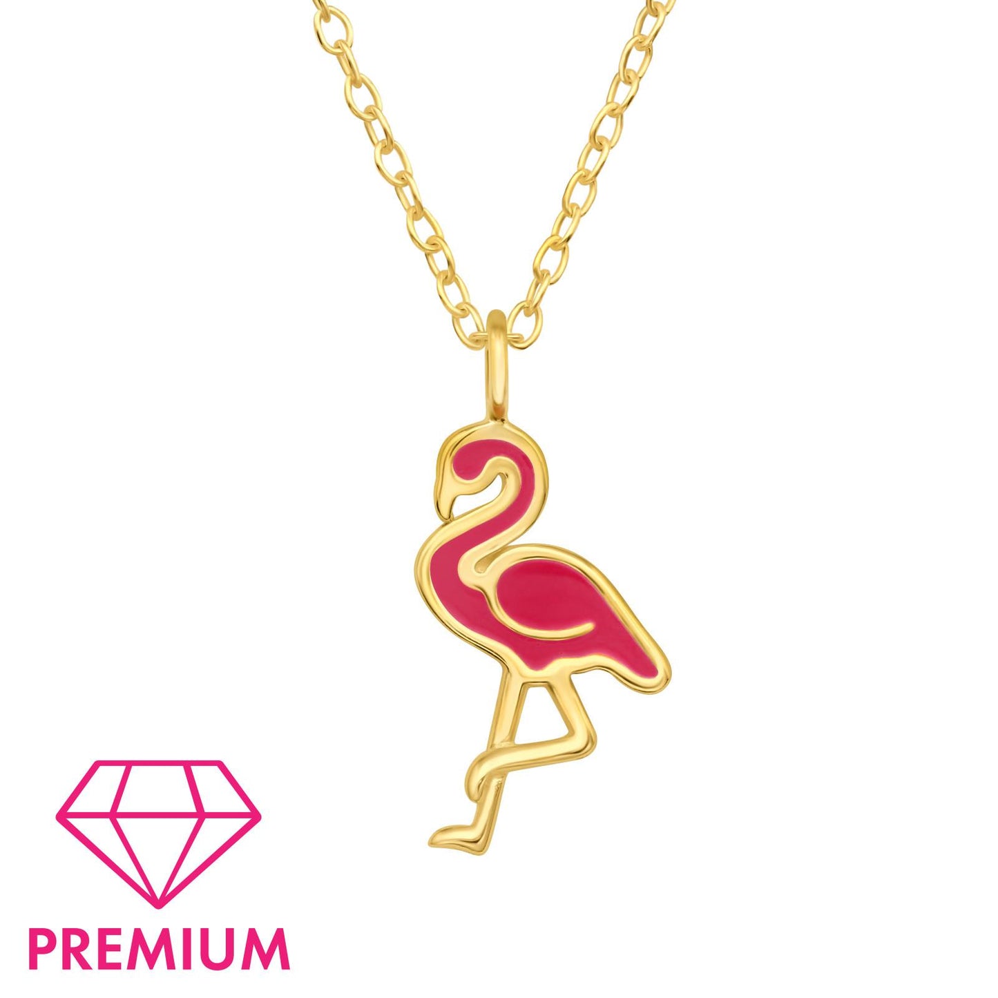 Kinderketting met flamingo, gemaakt van 925 zilver.