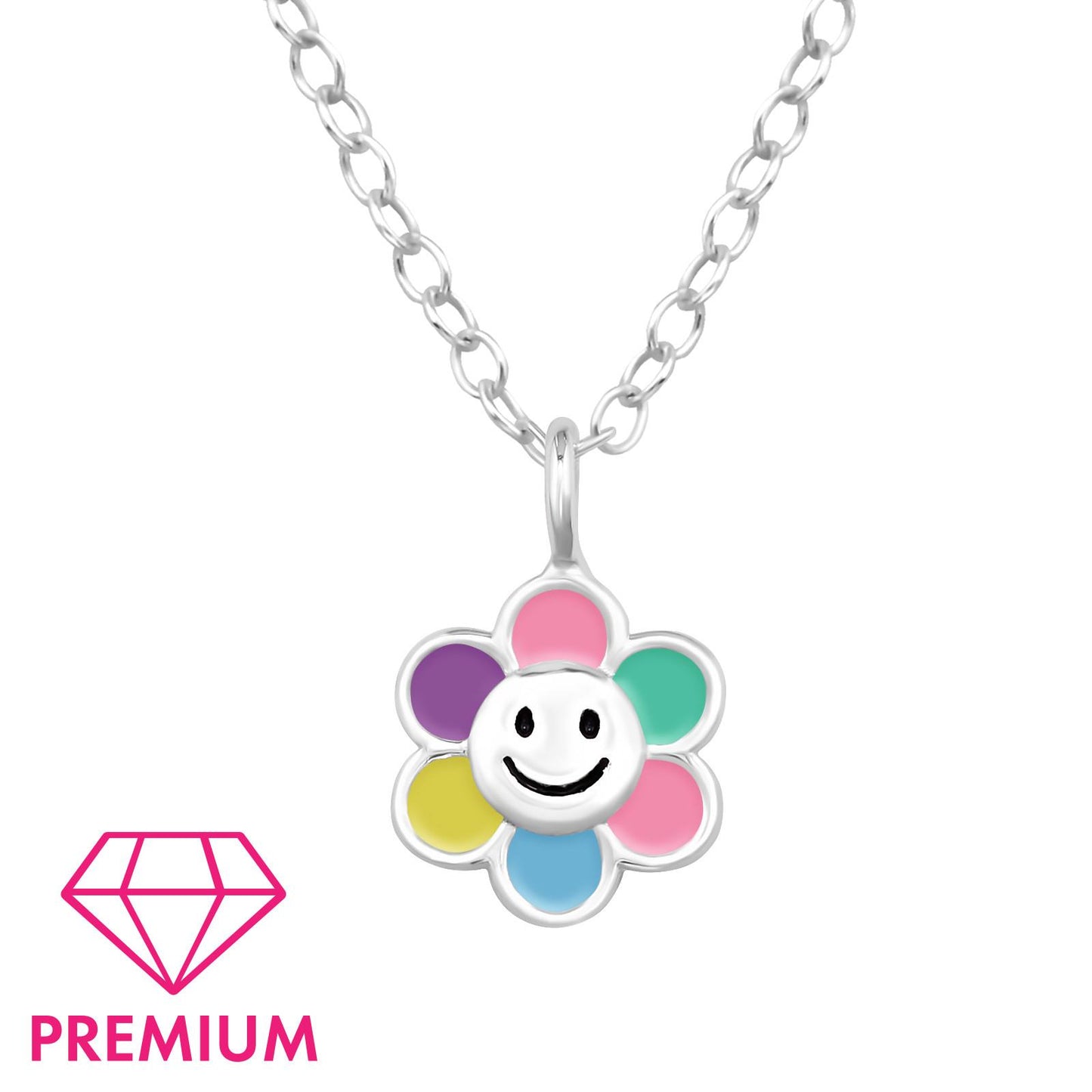 Kinder Halskette Blumen Smiley aus 925 Silber