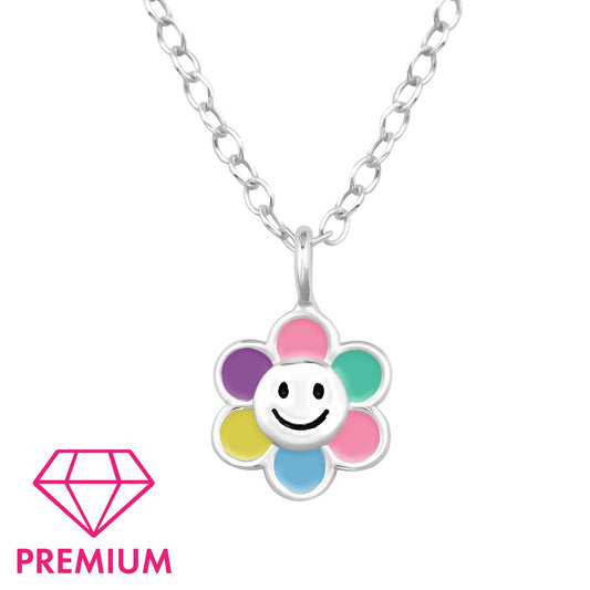 Kinder Halskette Blumen Smiley aus 925 Silber