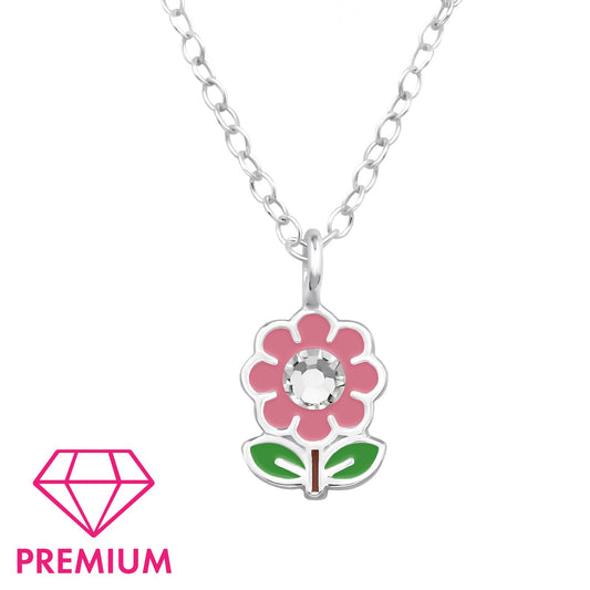 Kinderketting met bloemen, gemaakt van 925 zilver.