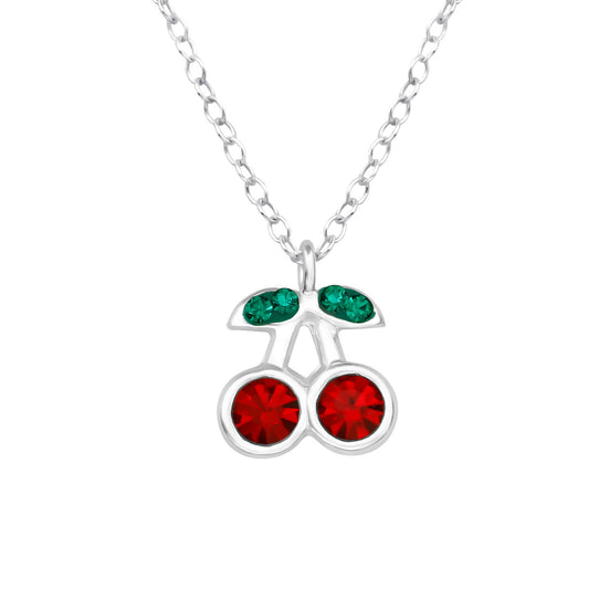 Kinderketting met kersen, gemaakt van 925 zilver.