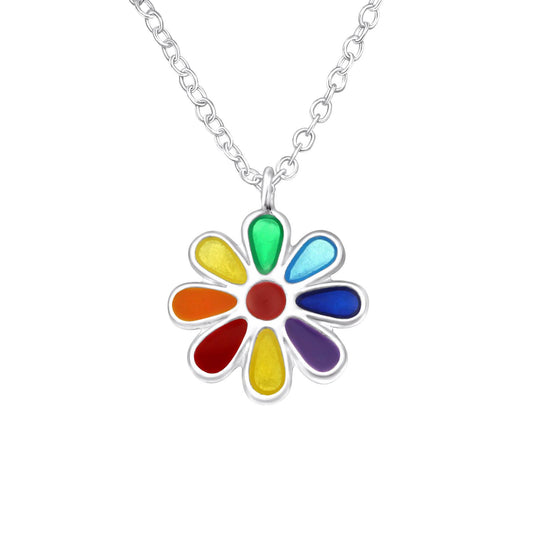 Kinderketting met bloemen, gemaakt van 925 zilver.