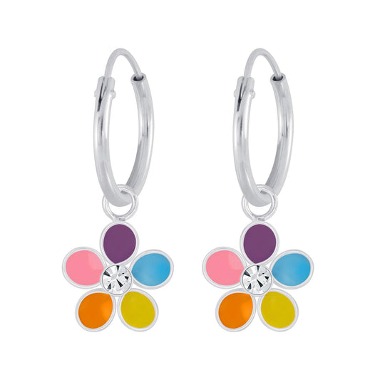 Oorbellen met bloemmotief en kristallen voor meisjes, gemaakt van 925 zilver.