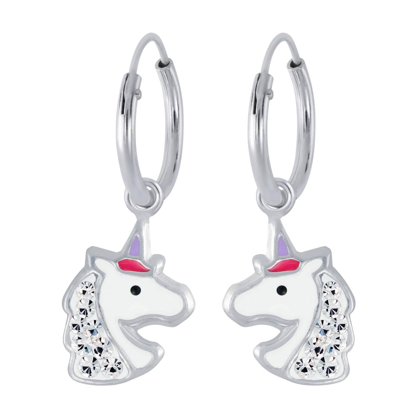 Girls' Unicorn Hoop Earrings in 925 Sterling Silver