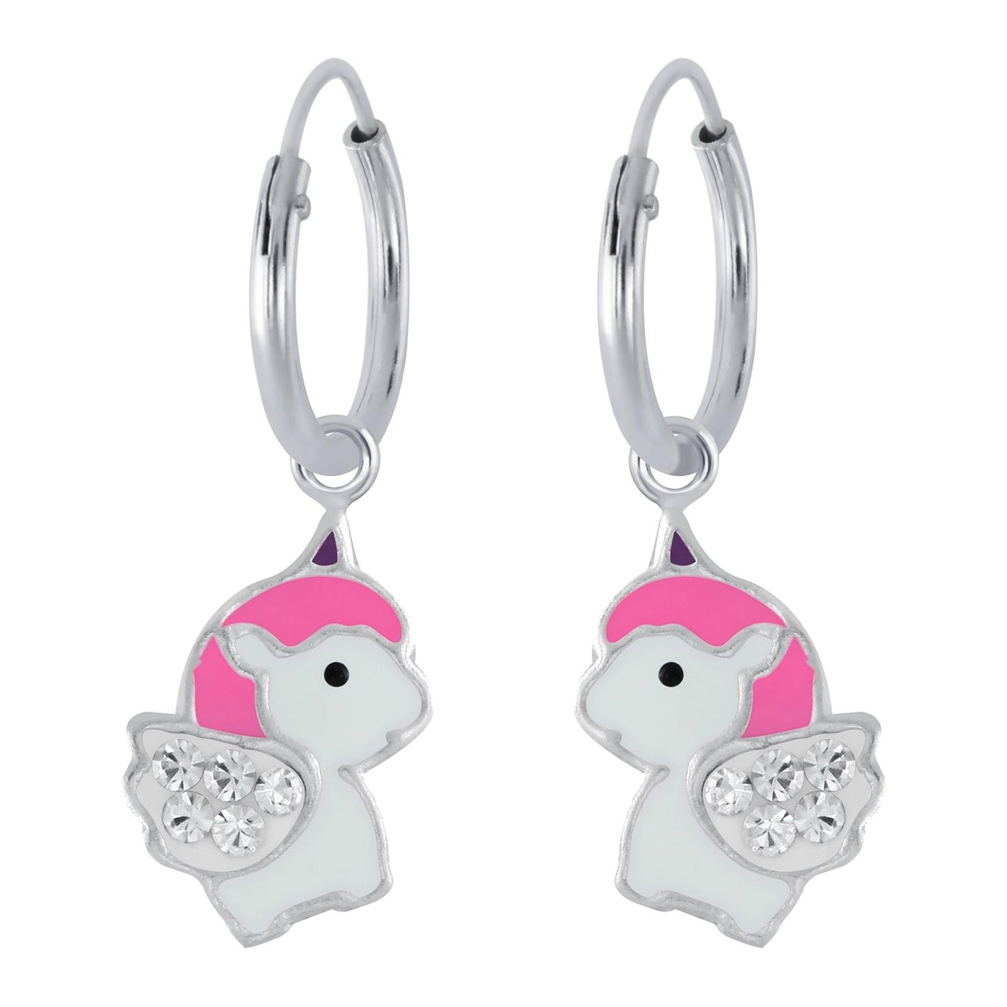 Eenhoorn oorringen voor meisjes van 925 sterling zilver.