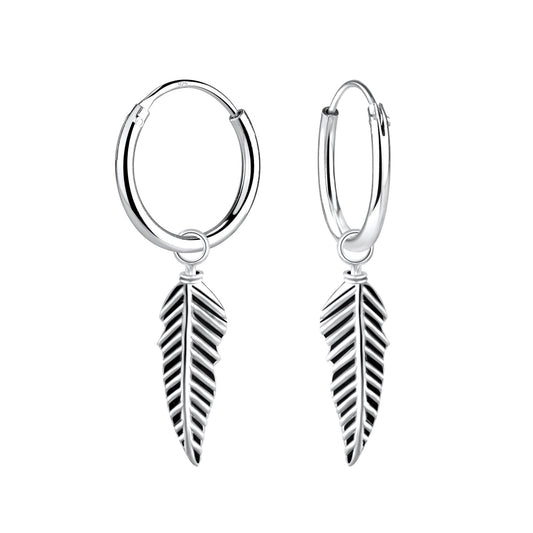 Children's feather hoop earrings made of 925 silver