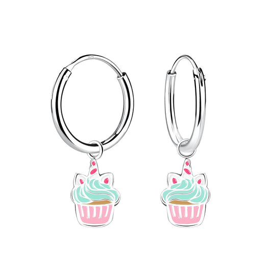 Kinder Creolen Cupcake aus 925 Silber