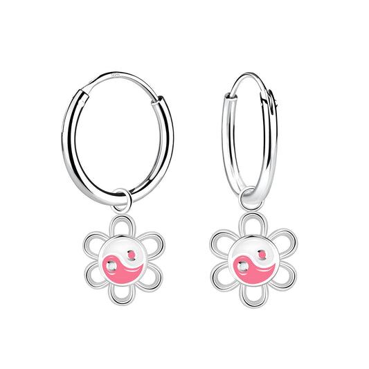 Mädchen Creolen Yin Yang Blumen aus 925 Silber