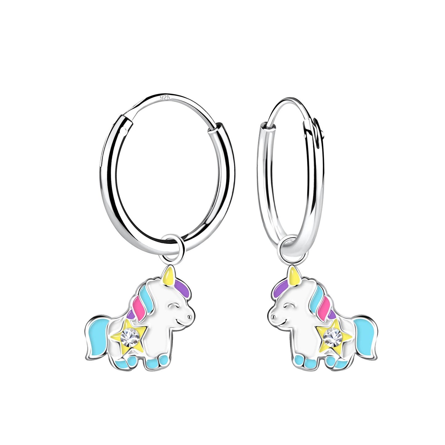 Girls' Unicorn Hoop Earrings in 925 Sterling Silver