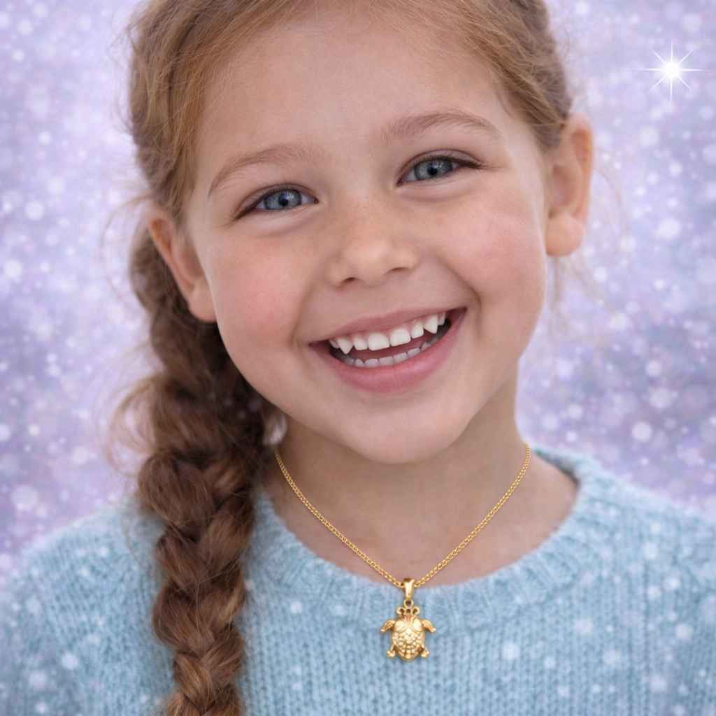 Mädchen mit Schildkröten Kettenanhänger aus 925 Silber vergoldet von Funkelino