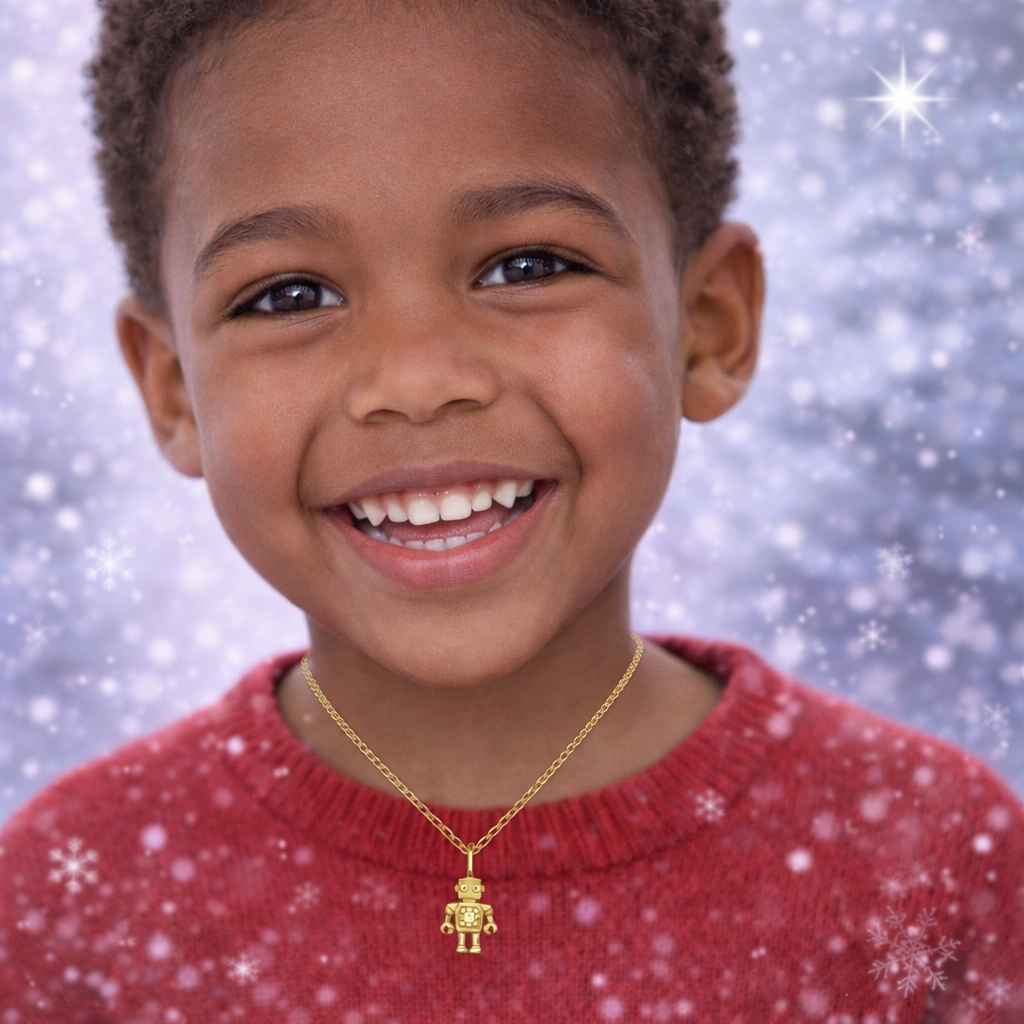 Kleiner Junge mit Roboter Halskette aus 925 Silber vergoldet von Funkelino