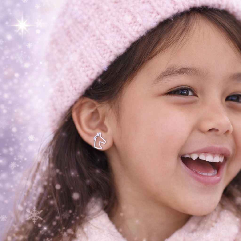 Kleines Mädchen mit süßen Pferde Ohrringen aus 925 Silber von Funkelino