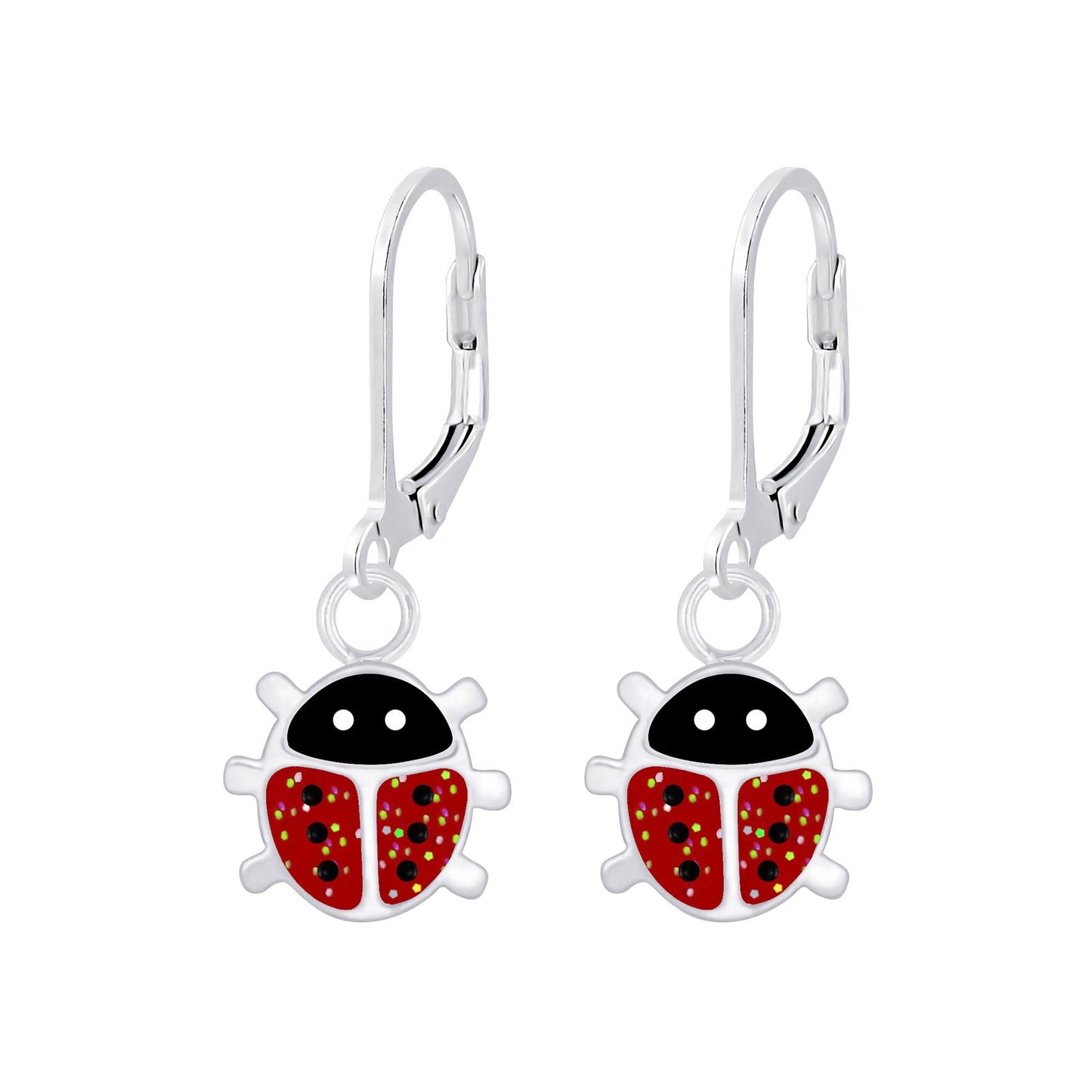 Kinderoorbellen in de vorm van een lieveheersbeestje, gemaakt van 925 zilver.