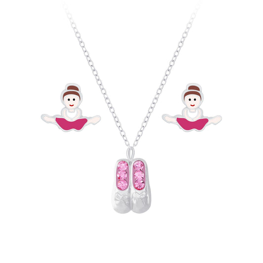 Kinder Halskette & Ohrringe Set Ballerina aus 925 Silber