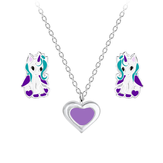 Kinder Halskette & Ohrringe Set Einhorn aus 925 Silber