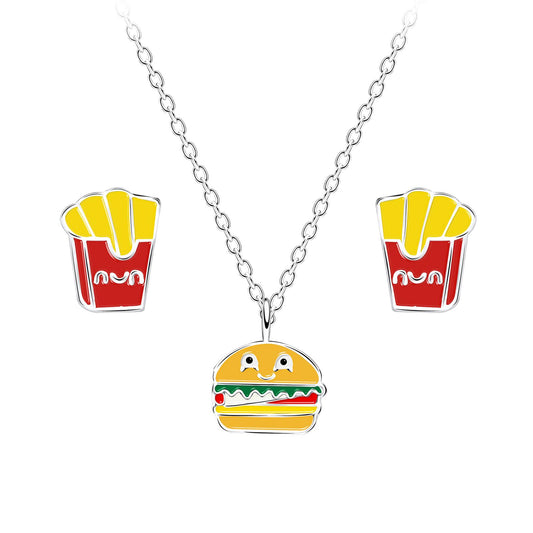 Kinder Halskette & Ohrringe Set Food Lover aus 925 Silber