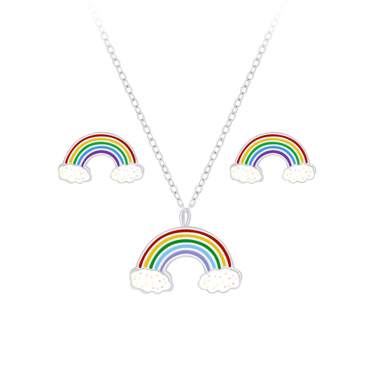 Kinder Halskette & Ohrringe Set Regenbogen aus 925 Silber