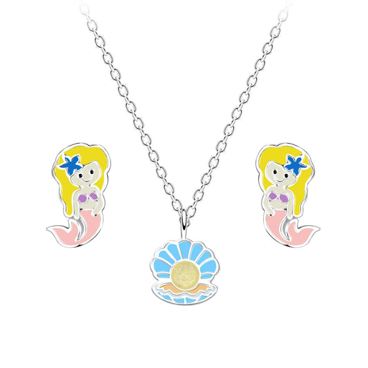 Kinder Halskette & Ohrringe Set Meerjungfrauen aus 925 Silber