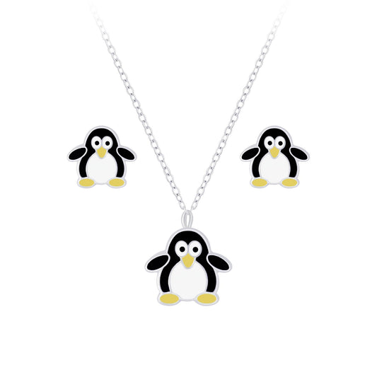 Kinder Halskette & Ohrringe Set Pinguin aus 925 Silber