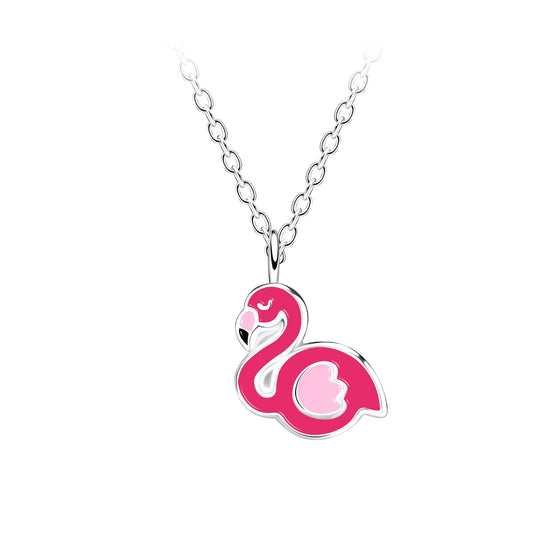 Kinderketting met flamingo, gemaakt van 925 zilver.