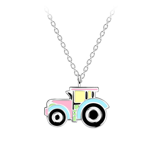 Kinderketting in de vorm van een tractor, gemaakt van 925 zilver.