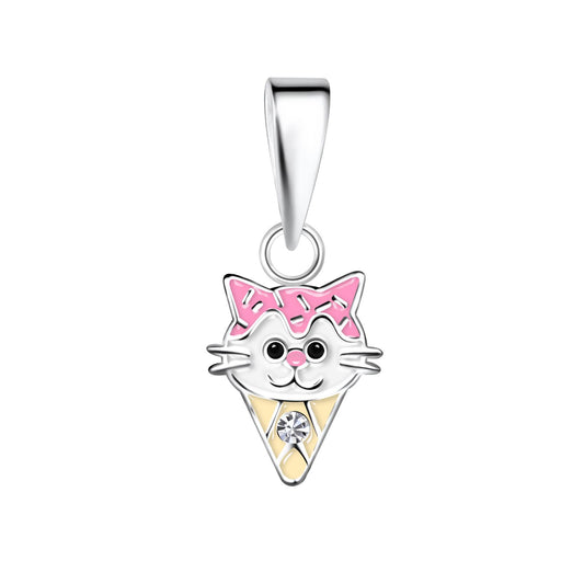 Kinderketting met kattenhanger, gemaakt van 925 zilver.