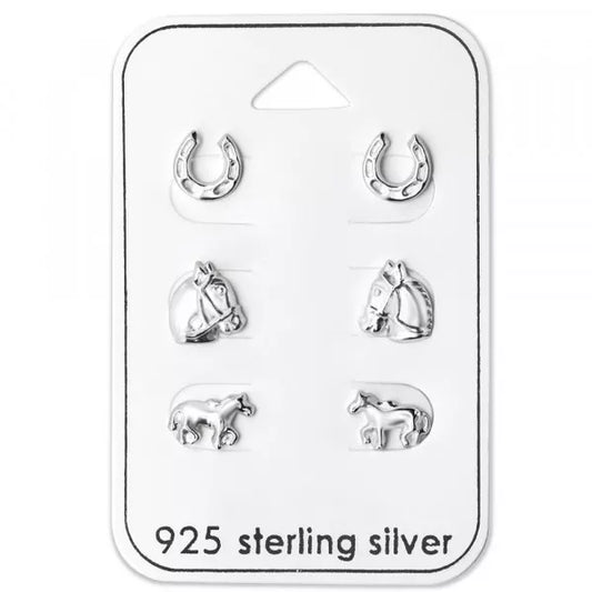 Kinder Ohrstecker-Set Pferdeliebhaber aus 925 Silber