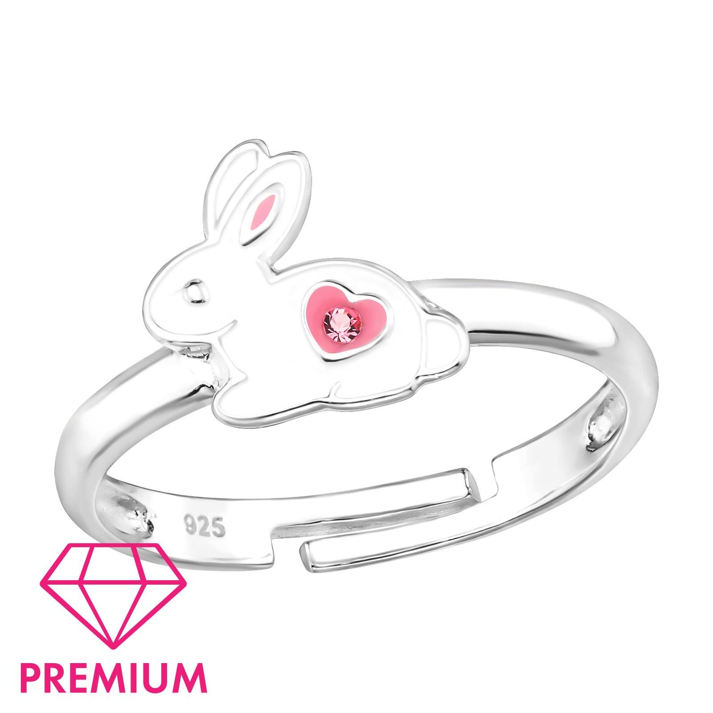Girls' ring with rabbit design, size 2.5, made of 925 silver