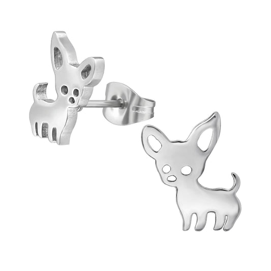 Kinderoorbellen met chihuahua-print, gemaakt van chirurgisch staal.