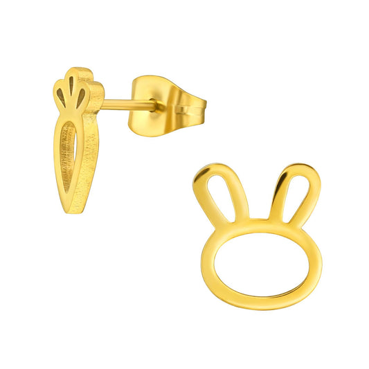 Konijnenoorbellen voor meisjes, gemaakt van chirurgisch staal.