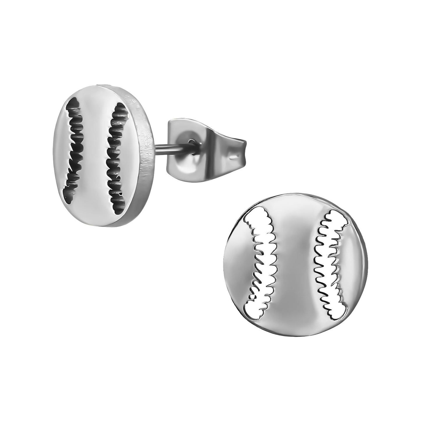 Kinderoorbellen in de vorm van een honkbal, gemaakt van chirurgisch staal.