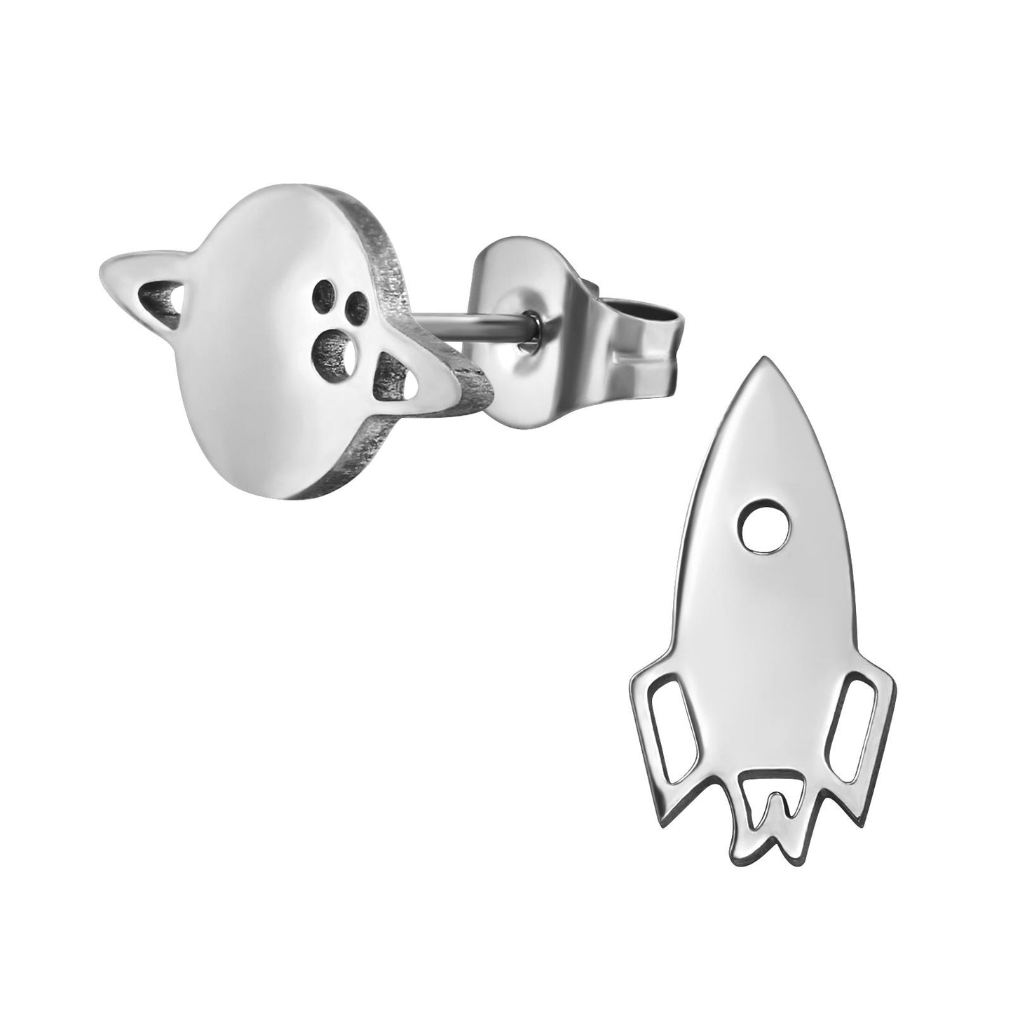 Jungen Ohrringe Rakete und Saturn aus Chirurgenstahl